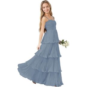 Junior Bridesmaid Dress Chiffon Tiered Flower Girl Dresses for Wedding Pleated A Line Prom Dresses for Teens in Saudi Arabia