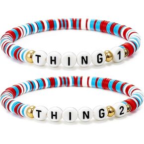 Thing 1Thing 2 Bracelets Set, 2Pcs Red Blue White Friendship Matching Bracelets for Best Friends Couples, Things Themed Stretch Beaded Jewelry, Funny Gift for Birthday Christmas Halloween Costume in Saudi Arabia