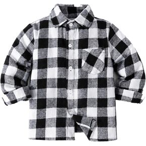 Boys Flannel Shirt Buffalo Plaid Button Down Long Sleeve Cotton Blend Top for Toddler Kids, Fall School Clothes, 3T-7 in Saudi Arabia
