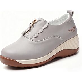 Women's Leather Orthopedic Platform Sport Loafers with Front Zipper Comfort Round Toe Slip On Anti-Slip Outdoor Sneakers Fashion Casual Walking Office Shoes in Saudi Arabia