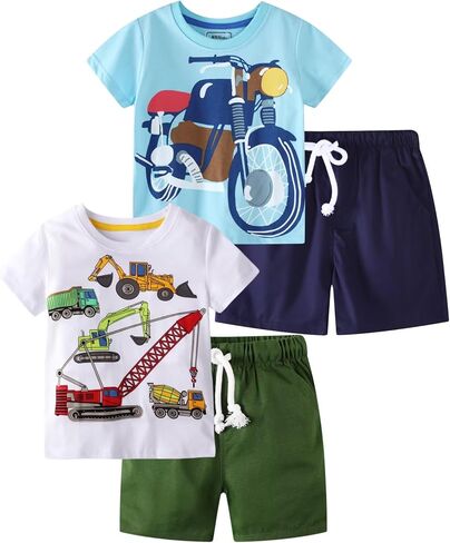Boy Summer Clothes Toddler Outfits Kids Cotton Short Sleeve Shirt Shorts Set 2-7 Years in Saudi Arabia