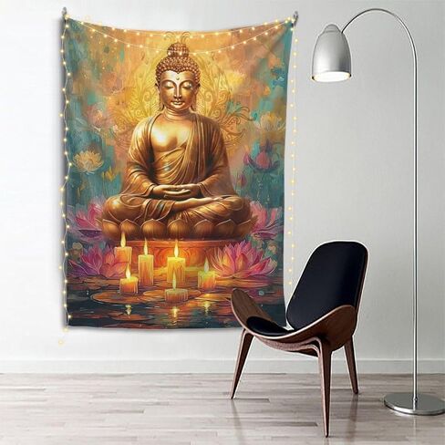 Candle Zen Tapestry Buddha Tapestry Spiritual Meditation Wall Hanging Buddhist Wall Art Indian Zen Lotus Flower Tapestries Sacred Yoga Room Decor Wall Hanging For Bedroom Living Room Decor 60"X80" in Saudi Arabia