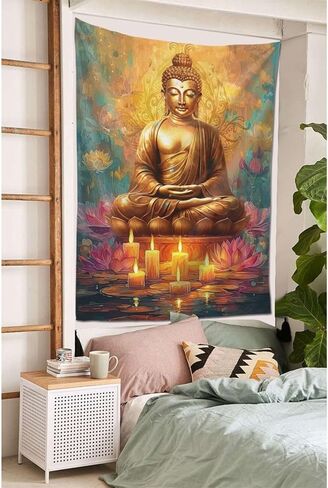 Candle Zen Tapestry Buddha Tapestry Spiritual Meditation Wall Hanging Buddhist Wall Art Indian Zen Lotus Flower Tapestries Sacred Yoga Room Decor Wall Hanging For Bedroom Living Room Decor 60"X80" in Saudi Arabia