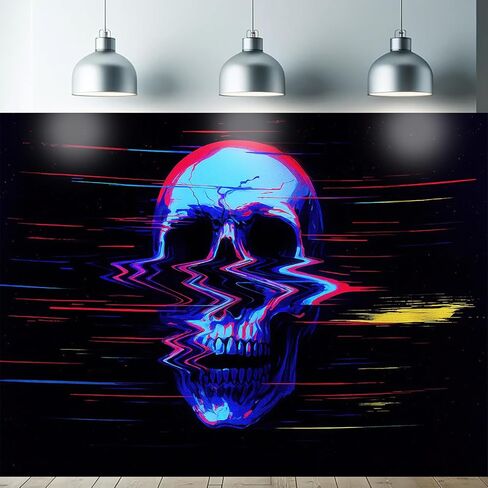 ستارليت فناء خلل الجمجمة بلاك لايت نسيج الأشعة فوق البنفسجية رد الفعل الجدار شنقا تشويه Vaporwave Cyberpunk لغرفة النوم النوم غرفة المعيشة متوهجة تريبي الرعب ديكور الفلورسنت ملصق 78 × 59 بوصة in Kuwait