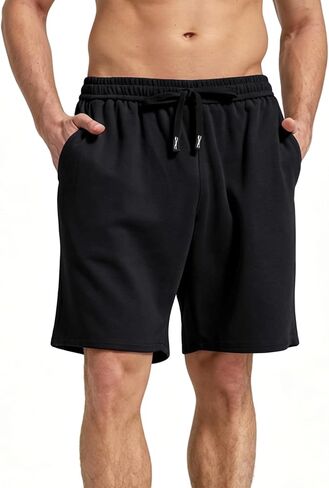 Men's Casual Sweat Shorts Heavy Cotton Athletic Stripe Fleece Shorts Drawstring Summer Basketball Sweatpants in Saudi Arabia