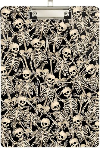ALAZA Fun Skeletons Clipboard 9 x 12.5 بوصة، A4 حجم الحروف الاكريليك الحافظة مع مقطع منخفض المستوى للمنزل مكتب الرجال النساء، مقطع اللون الفضي in Kuwait