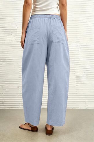 Lviefent Womens Barrel Parachute Pants Casual Elastic Waist Lightweight Crop Wide Leg Pants with Pockets (Dustyblue-M) in Saudi Arabia
