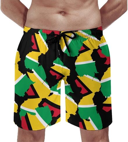 Zakqeik Men's Summer Guyana Flag Map Swim Trunks Quick Dry Surf Boardshorts Bathing Suit Shorts with Pockets in Saudi Arabia