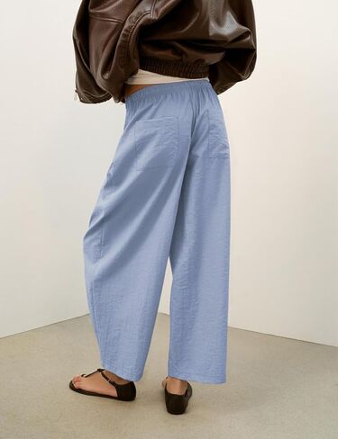 Lviefent Womens Barrel Parachute Pants Casual Elastic Waist Lightweight Crop Wide Leg Pants with Pockets (Dustyblue-M) in Saudi Arabia