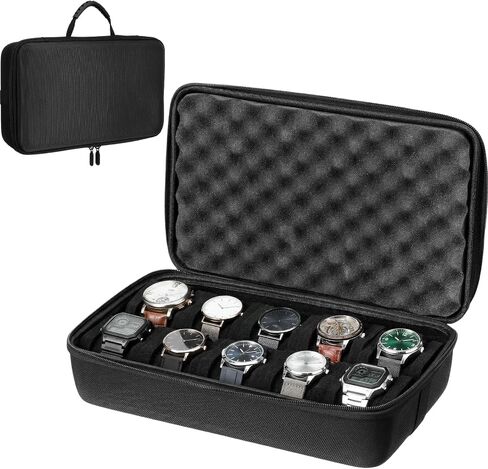 10 Slot Watch Storage Box, Hard Watch Travel Case Bag with Soft Pillow, Watch Display Organizer, Fit Watches Up to 55 mm Face in Saudi Arabia