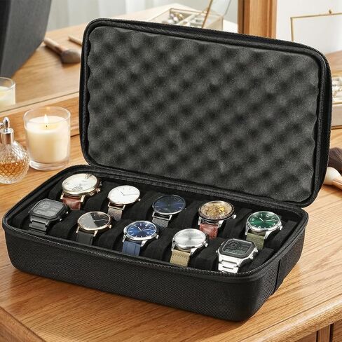 10 Slot Watch Storage Box, Hard Watch Travel Case Bag with Soft Pillow, Watch Display Organizer, Fit Watches Up to 55 mm Face in Saudi Arabia