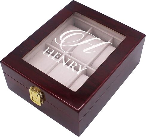 The Wedding Party Store Personalized 6 Slot Watch Storage Box with Glass Display - Custom Engraved Watch Holder Case (Distressed Wood) in Saudi Arabia