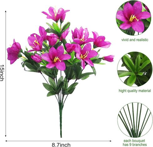 Ouddy Decor 8 Bundles Artificial Flowers for Outdoors, Fake Silk Flowers Azalea Plants UV Resistant for Summer Front Door Planter Garden Patio Window Box Balcony Walkway Home Decor, Purple in Saudi Arabia
