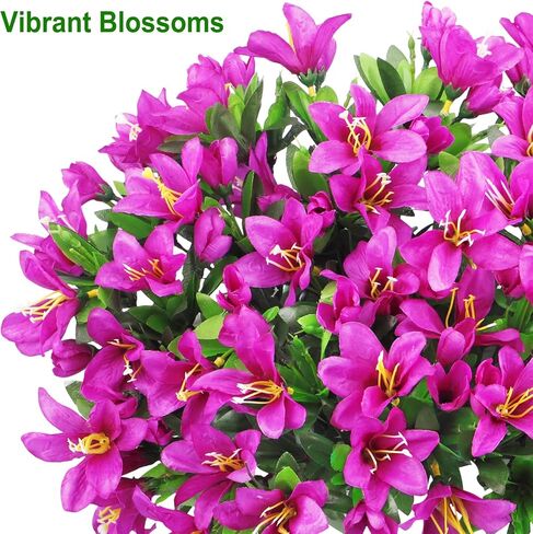 Ouddy Decor 8 Bundles Artificial Flowers for Outdoors, Fake Silk Flowers Azalea Plants UV Resistant for Summer Front Door Planter Garden Patio Window Box Balcony Walkway Home Decor, Purple in Saudi Arabia