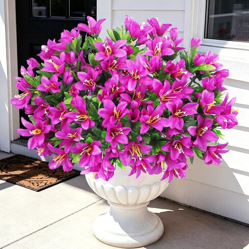 Ouddy Decor 8 Bundles Artificial Flowers for Outdoors, Fake Silk Flowers Azalea Plants UV Resistant for Summer Front Door Planter Garden Patio Window Box Balcony Walkway Home Decor, Purple in Saudi Arabia