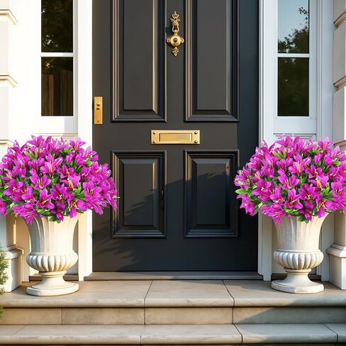 Ouddy Decor 8 Bundles Artificial Flowers for Outdoors, Fake Silk Flowers Azalea Plants UV Resistant for Summer Front Door Planter Garden Patio Window Box Balcony Walkway Home Decor, Purple in Saudi Arabia