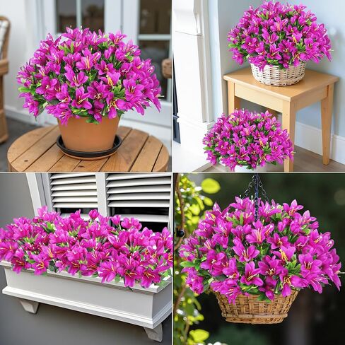 Ouddy Decor 8 Bundles Artificial Flowers for Outdoors, Fake Silk Flowers Azalea Plants UV Resistant for Summer Front Door Planter Garden Patio Window Box Balcony Walkway Home Decor, Purple in Saudi Arabia