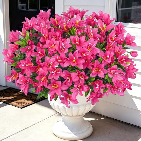 Ouddy Decor 8 Bundles Artificial Flowers for Outdoors, Fake Silk Flowers Azalea Plants UV Resistant for Summer Front Door Planter Garden Patio Window Box Balcony Walkway Home Decor, Purple in Saudi Arabia