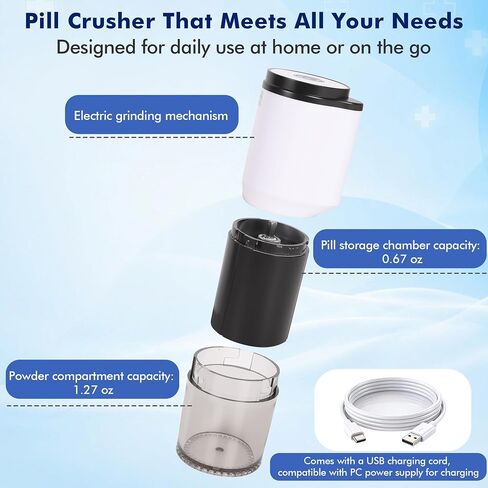 Pill Crusher Fine Powder,Portable Pill Crusher Grinder with Dual Electric/Manual Modes,Pill Grinder for Small & Large Pills to Fine Powder,Pill Crushers for Elderly,Kids,Pets for Medication,Vitamins in Saudi Arabia