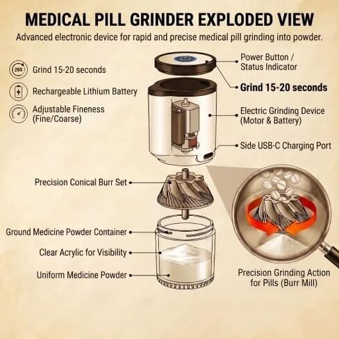 Pill Crusher Fine Powder,Portable Pill Crusher Grinder with Dual Electric/Manual Modes,Pill Grinder for Small & Large Pills to Fine Powder,Pill Crushers for Elderly,Kids,Pets for Medication,Vitamins in Saudi Arabia