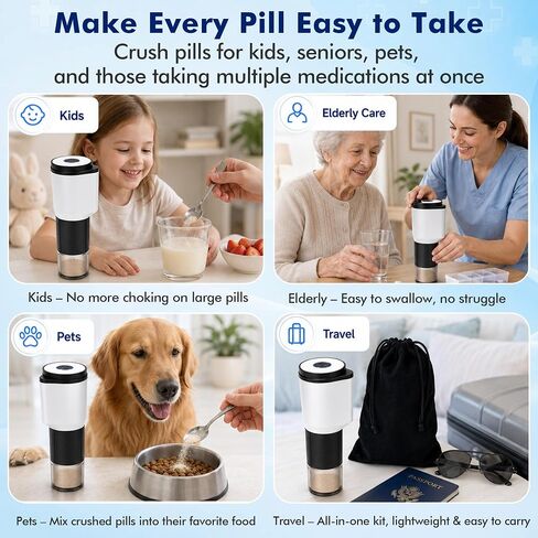 Pill Crusher Fine Powder,Portable Pill Crusher Grinder with Dual Electric/Manual Modes,Pill Grinder for Small & Large Pills to Fine Powder,Pill Crushers for Elderly,Kids,Pets for Medication,Vitamins in Saudi Arabia