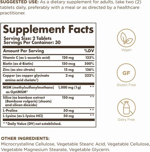 Solgar Skin, Nails & Hair with Biotin - 60 Tablets - with Vitamin C to Promote Healthy Collagen Production - 30 Servings in Kuwait
