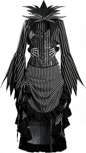 MEOWCOS Women's Waist Cincher Maxi Dress Set Skellington Style Halloween Costume Corset Skirt Suit with Jacket Tie in Kuwait