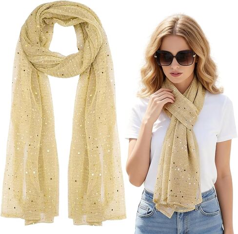Gold Scarf, Rave Head Scarf, Sequin Rave Scarf, Lightweight Sheer Mesh, Sparkling Shiny Beach Wrap, Party Festival Accessory for Women in Saudi Arabia
