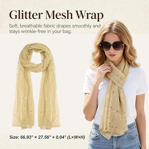 Gold Scarf, Rave Head Scarf, Sequin Rave Scarf, Lightweight Sheer Mesh, Sparkling Shiny Beach Wrap, Party Festival Accessory for Women in Saudi Arabia