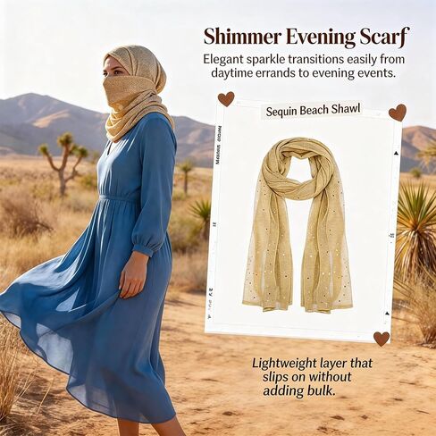 Gold Scarf, Rave Head Scarf, Sequin Rave Scarf, Lightweight Sheer Mesh, Sparkling Shiny Beach Wrap, Party Festival Accessory for Women in Saudi Arabia