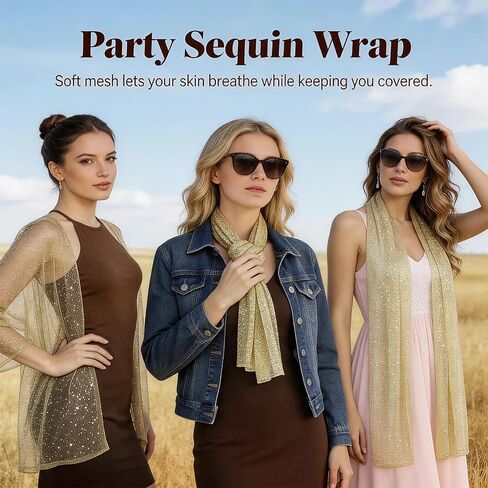 Gold Scarf, Rave Head Scarf, Sequin Rave Scarf, Lightweight Sheer Mesh, Sparkling Shiny Beach Wrap, Party Festival Accessory for Women in Saudi Arabia