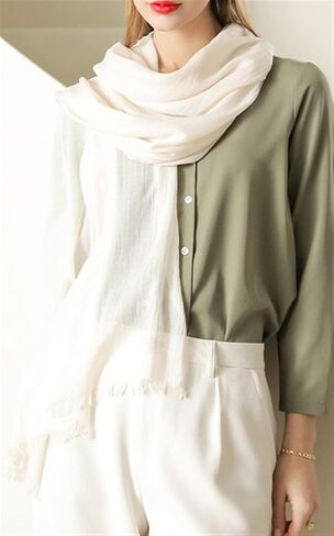 Cotton Linen Long Scarf for Women Lightweight Hijab Shawl Vintage Summer Travel Scarf with Edge 71 * 35in in Saudi Arabia