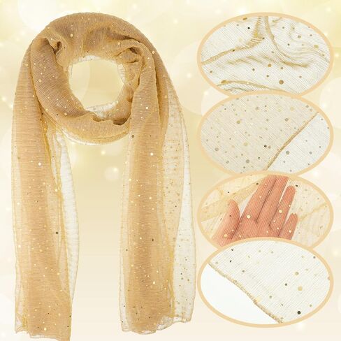Gold Sheer Scarf Shawl for Women, Sequin Bandana Wrap Hijab, Summer Long Chiffon Shawls and Wraps for Evening Dresses in Saudi Arabia