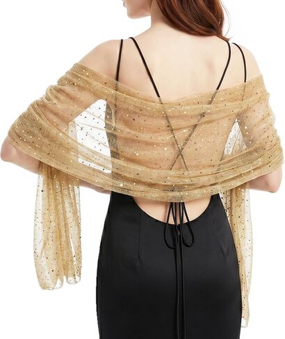 Gold Sheer Scarf Shawl for Women, Sequin Bandana Wrap Hijab, Summer Long Chiffon Shawls and Wraps for Evening Dresses in Saudi Arabia