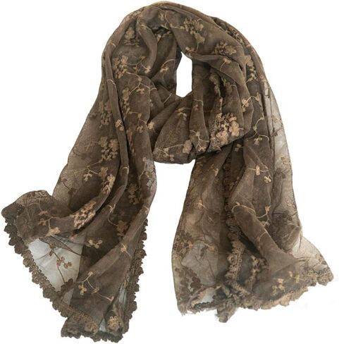 Women's Flower Embroidery Lace Scarf Elegant Mesh Crochet Scarf Shawl Wrap for Women in Kuwait