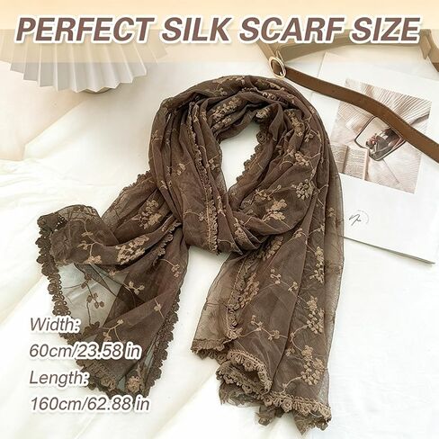 Women's Flower Embroidery Lace Scarf Elegant Mesh Crochet Scarf Shawl Wrap for Women in Kuwait