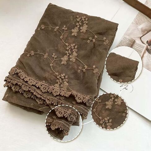 Women's Flower Embroidery Lace Scarf Elegant Mesh Crochet Scarf Shawl Wrap for Women in Kuwait