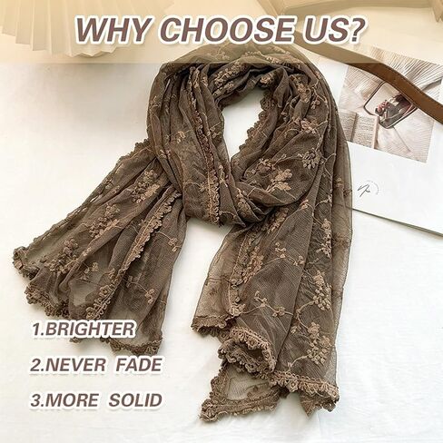 Women's Flower Embroidery Lace Scarf Elegant Mesh Crochet Scarf Shawl Wrap for Women in Kuwait