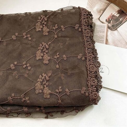 Women's Flower Embroidery Lace Scarf Elegant Mesh Crochet Scarf Shawl Wrap for Women in Kuwait