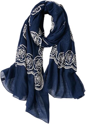 Women's Flower Embroidery Lace Scarf Elegant Mesh Crochet Scarf Shawl Wrap for Women in Kuwait