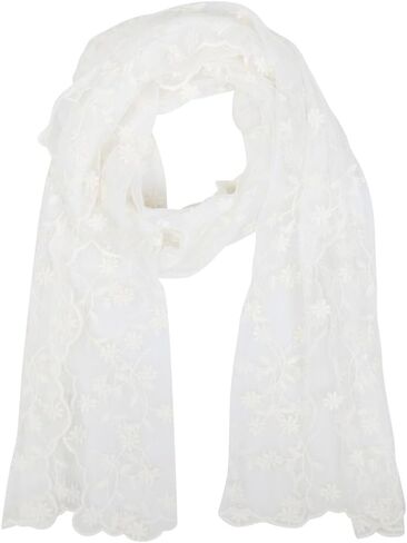 Women's Flower Embroidery Lace Scarf Elegant Mesh Crochet Scarf Shawl Wrap for Women in Kuwait