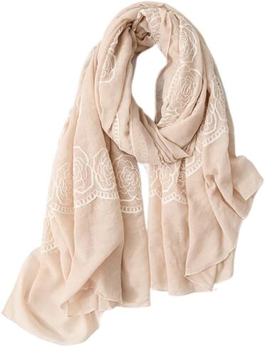 Women's Flower Embroidery Lace Scarf Elegant Mesh Crochet Scarf Shawl Wrap for Women in Kuwait