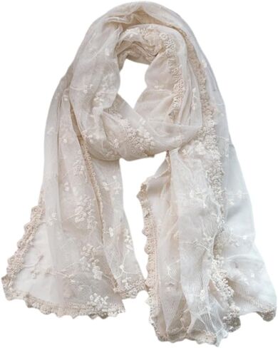 Women's Flower Embroidery Lace Scarf Elegant Mesh Crochet Scarf Shawl Wrap for Women in Kuwait