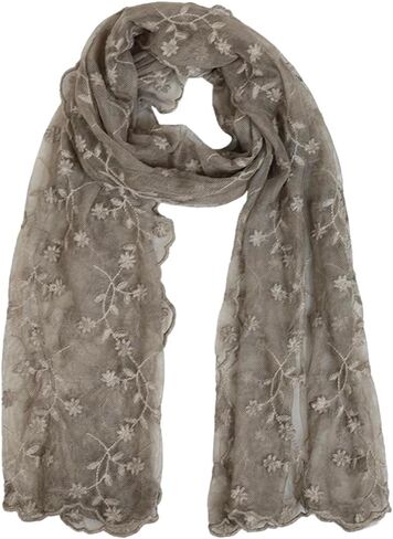 Women's Flower Embroidery Lace Scarf Elegant Mesh Crochet Scarf Shawl Wrap for Women in Kuwait