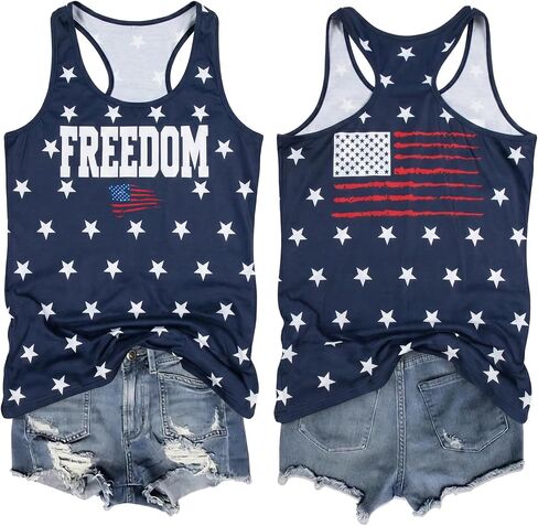 4th of July USA Tank Top Women American Flag Patriotic Shirts Freedom Stars Sleeveless Shirt Summer Casual Tops in Saudi Arabia