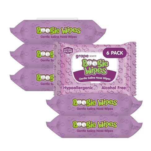Baby Saline Wipes by Boogie for Face, Body & Nose, FSA/HSA Eligible, for Baby and Kids Made with Natural Saline, Grape Scent, 180 Count (Pack of 6) in Kuwait