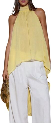 Verdusa Women's Chiffon Halter Tops Asymmetrical Hem Tie Back Blouse Layer Flowy Going Out Top in Kuwait