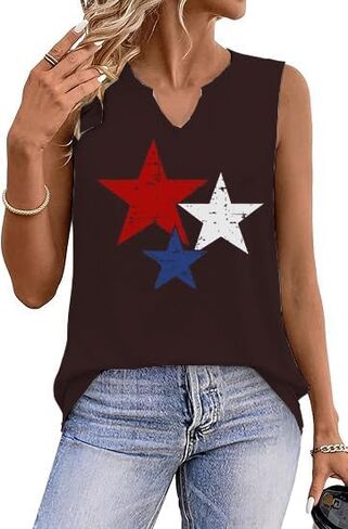 V Neck USA Patriotic Tank Tops for Women 4th of July America Stars Stripes Flag Graphic Shirts Sleeveless Tops in Saudi Arabia