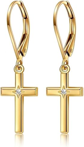 14K Gold Cross Earrings for Women D Color VVS1 Moissanite Dangle Drop Earrings Gold Leverback Earrings Minimalist Religion Jewelry Gift for Women in Saudi Arabia