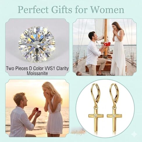14K Gold Cross Earrings for Women D Color VVS1 Moissanite Dangle Drop Earrings Gold Leverback Earrings Minimalist Religion Jewelry Gift for Women in Saudi Arabia